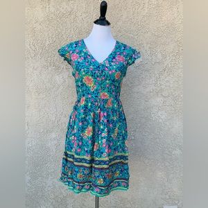 EUC Kirundo Short Sleeve V-Neck Bohemian Print Summer Dress - Size Small